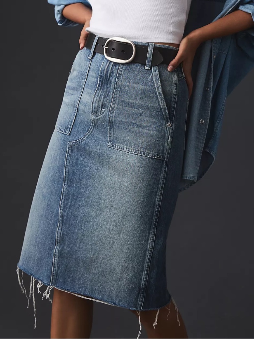AMO Welder Denim Midi Skirt NEW